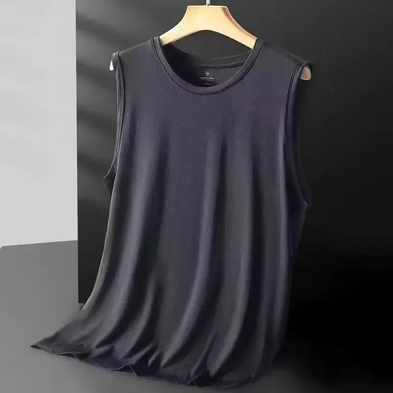 Men's Ice Silk Mesh Vest Lightweight Sports Summer Wear Sleeveless T-shirt Tank Top Casual Fashion Outerwear