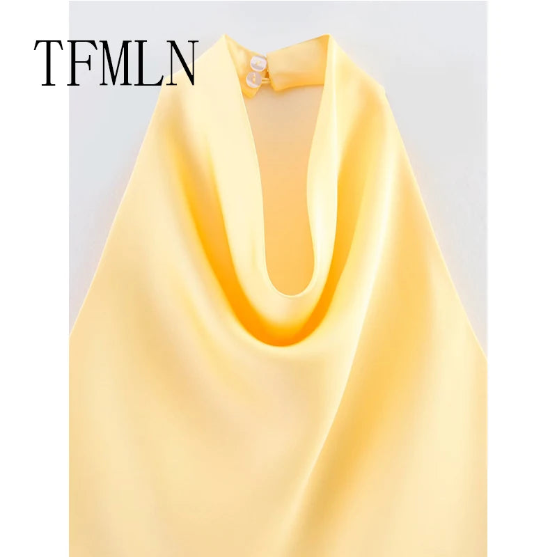 TFMLN 2025 Women Sexy Halter Top Spring Summer Sexy Backless High Street Waistcoat Female Fashion Solid Elegant Halter Neck Tops