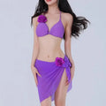 2026 New Women's Thai Style Yellow Floral 3 Piece Swimsuit Set Sexy High Waisted Bikini Luxury Resort Wear Beach Outfit