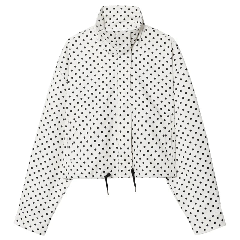 HXAO Polka Dot Bomber Jacket Women's Jackets Demi-Season Oversized Long Sleeve Top Outerwear Aviator Plus Size Zip Up Crop Coats