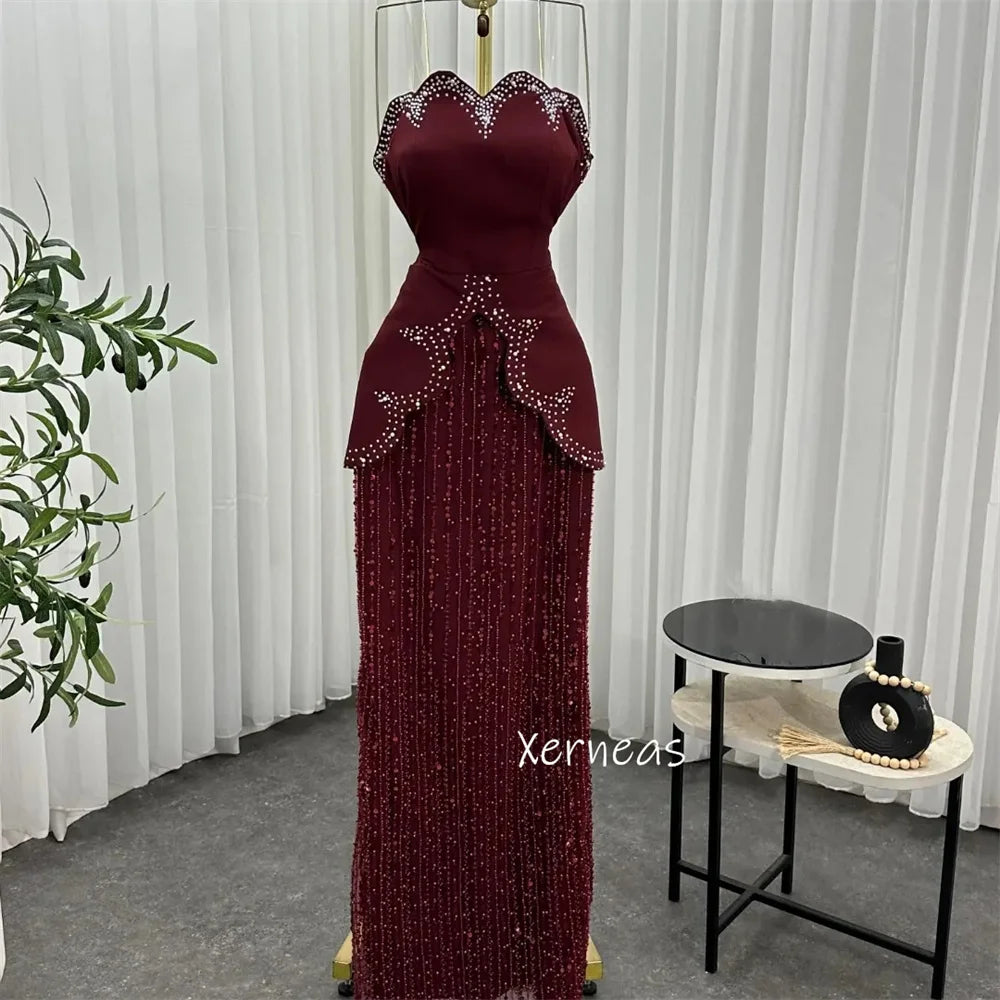 Customized Jersey Sparkle Rhinestone Strapless Lace-up Long Dresses Bespoke Occasion Women Luxury Evening Elegant Party Wedding