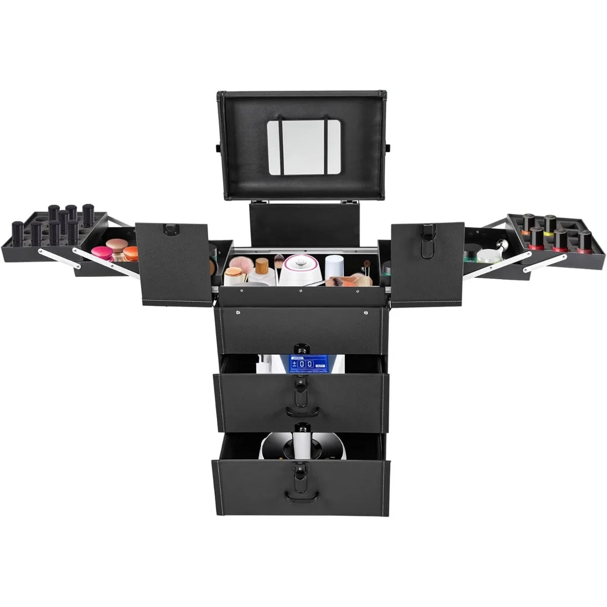 Professional Rolling Makeup Case, Large Capacity Cosmetic Train Case with Wheels & Pull Handle, Mobile Storage Box for Salon
