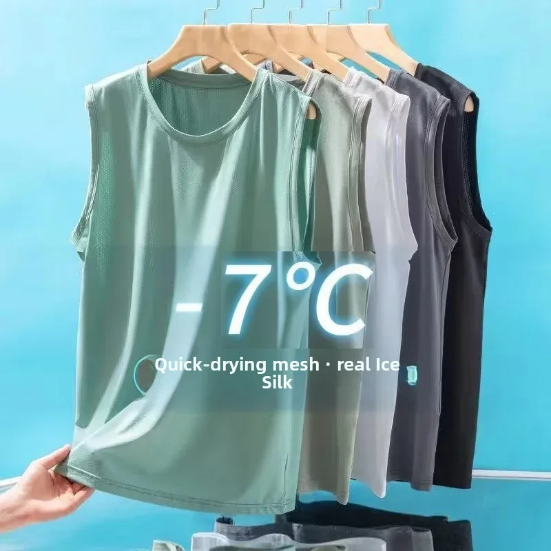 Men's Ice Silk Mesh Vest Lightweight Sports Summer Wear Sleeveless T-shirt Tank Top Casual Fashion Outerwear