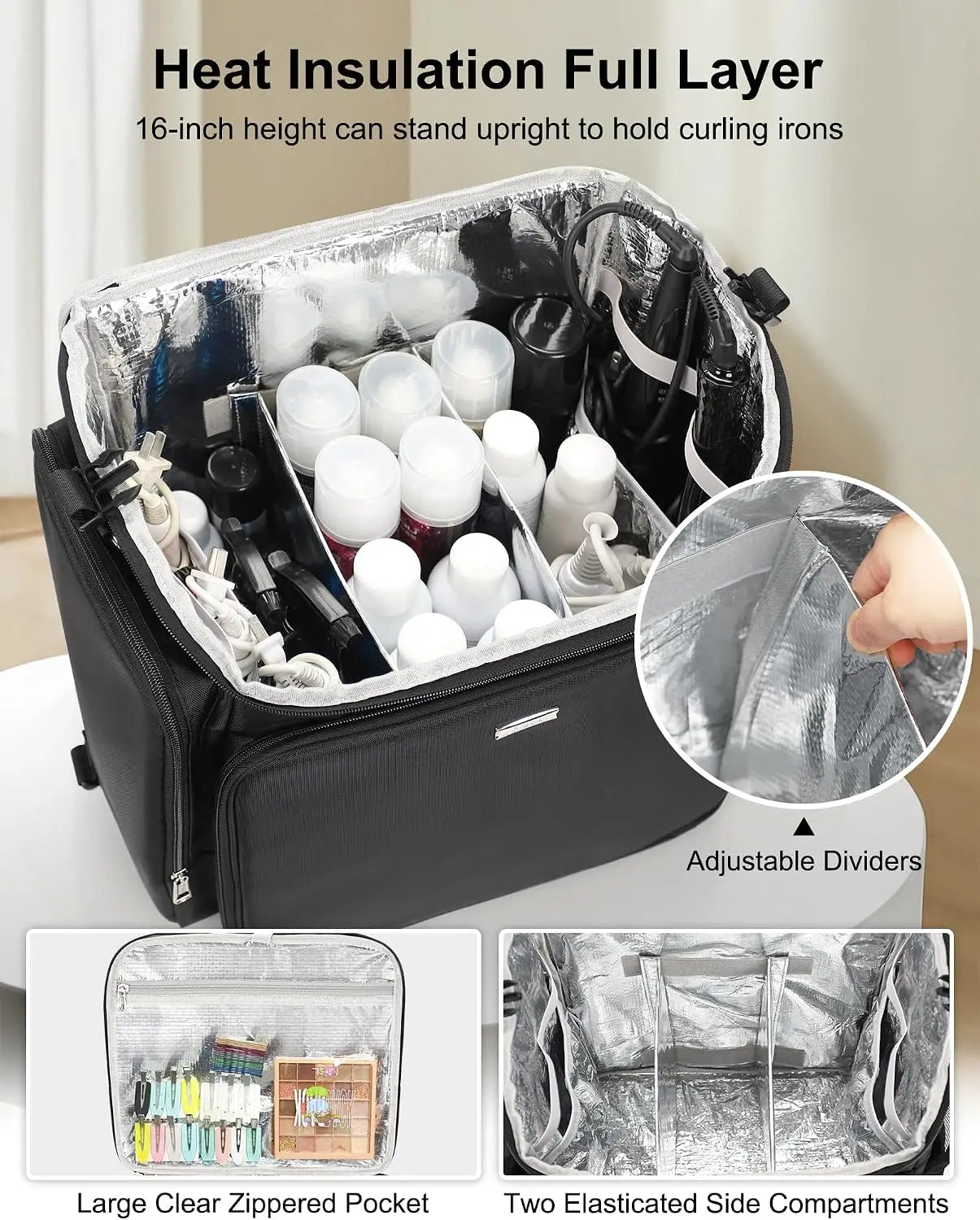 Rolling Makeup Case Hair Tools Travel Bag Cosmetology Case on Wheels with 6 Clear Bags, Professional Hairstylist