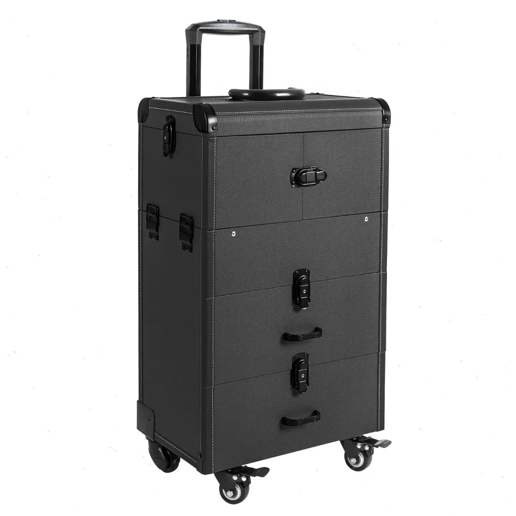 Professional Rolling Makeup Case, Large Capacity Cosmetic Train Case with Wheels & Pull Handle, Mobile Storage Box for Salon
