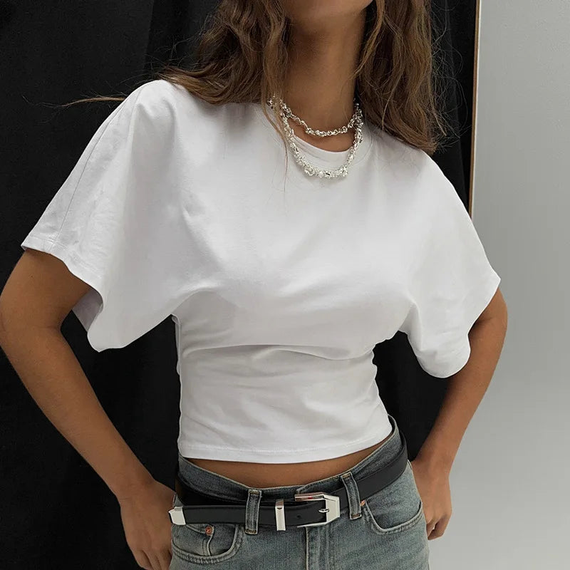 Fashion Casual Solid Gray Cropped T-shirt 2025 Woman Clothes O-neck Corset Tops Streetwear Girls Spring Summer Short Tee Shirts