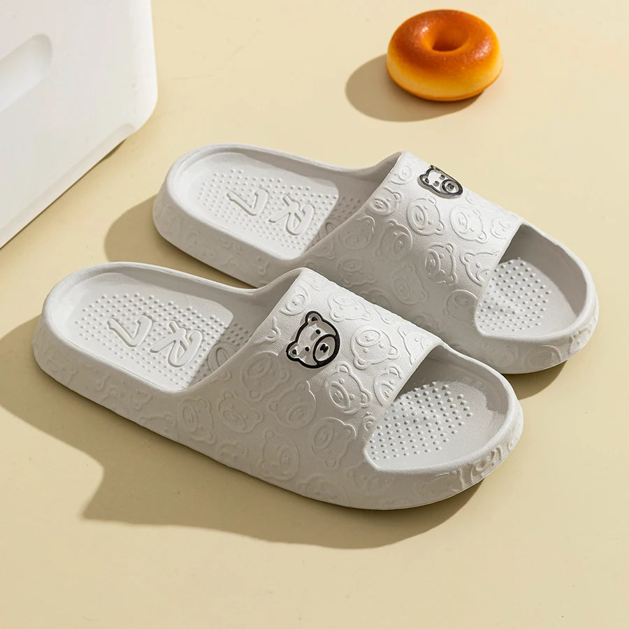 Rafford Bear Print Slides Soft Non-Slip Quick-Dry Unisex Sandals for Home Bathroom Dorm Couples Summer Shoes