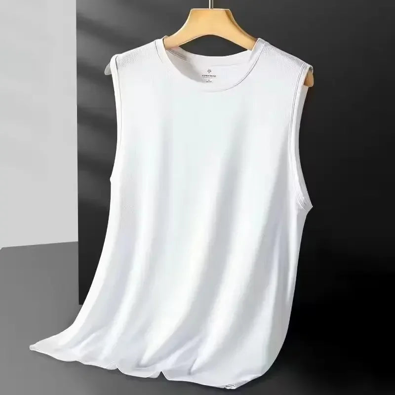 Men's Ice Silk Mesh Vest Lightweight Sports Summer Wear Sleeveless T-shirt Tank Top Casual Fashion Outerwear