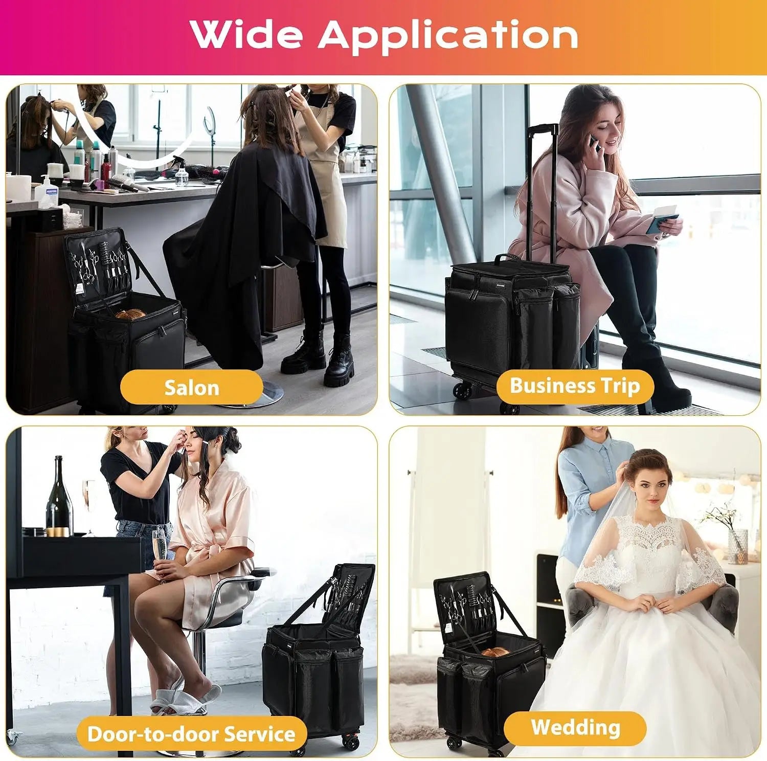 Soft Sided Rolling Makeup Train Case Travel Backpack For Hair Stylist Tools Curling Iron Straightener Salon Barber Shop, Black
