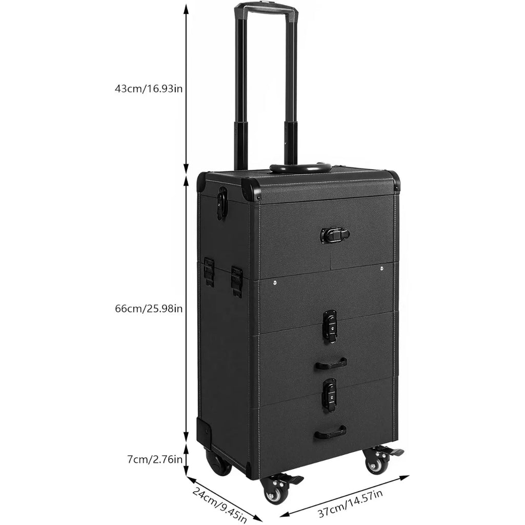 Professional Rolling Makeup Case, Large Capacity Cosmetic Train Case with Wheels & Pull Handle, Mobile Storage Box for Salon