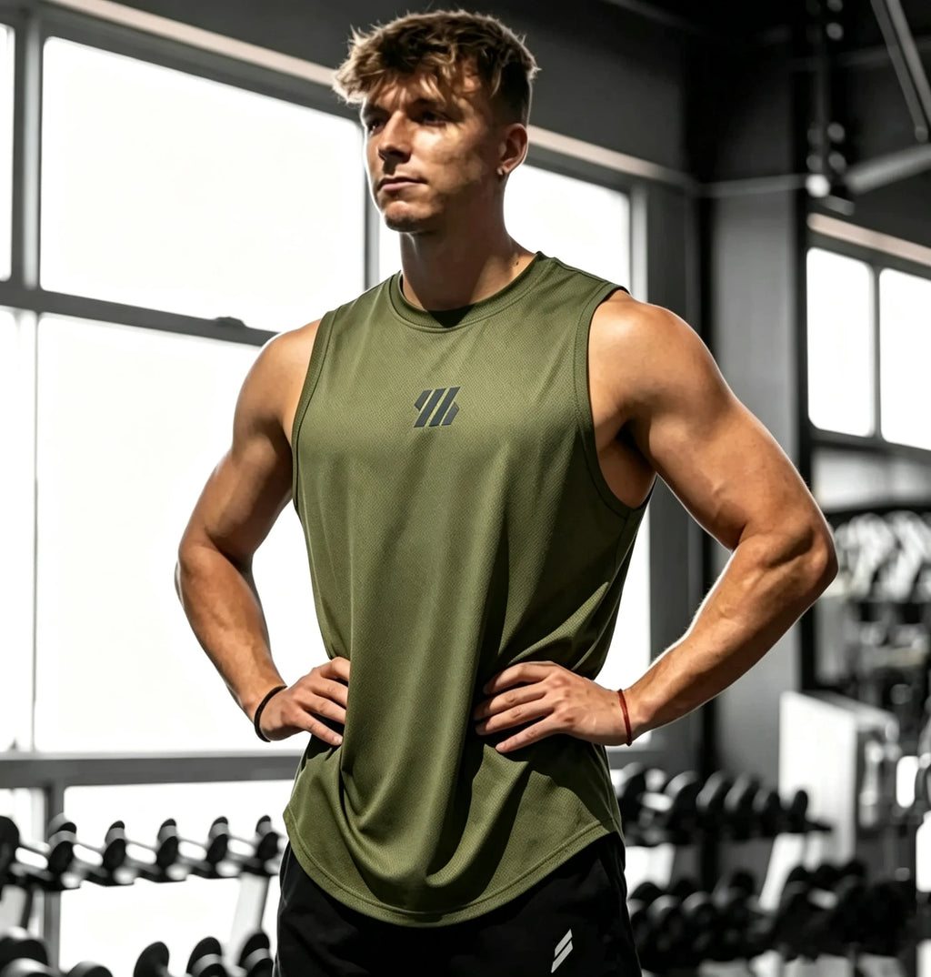 Sleeveless T-shirt Men Quick-drying Fitness Bodybuilding Shirt Male Fashion Basketball Vest Mesh Breathable Summer Gym Tank Men