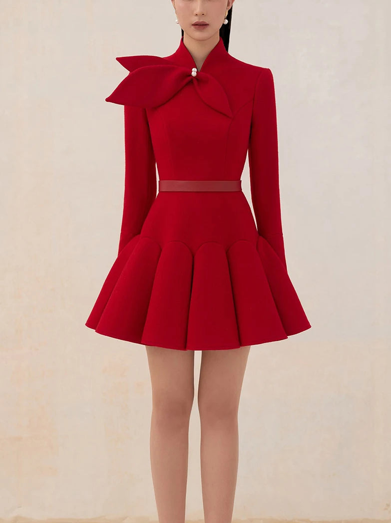 tailor shop light red wool dress Retro Slim  female light luxury dress Semi-Formal Dresses