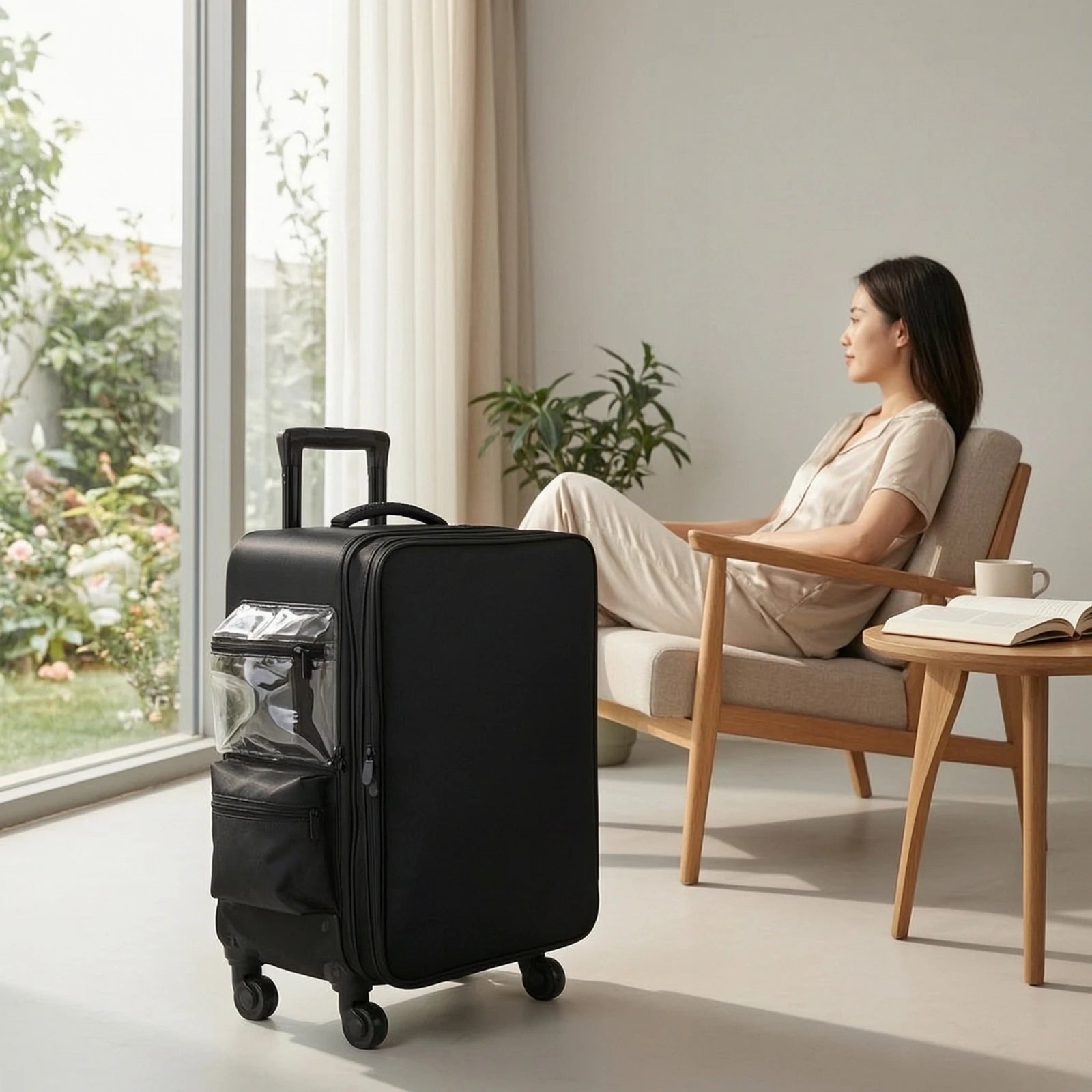 Makeup Case with Rotating Wheels Wheeled Resekosmetikväska Rolling Organizer with Dividers Telescoping Rolling Makeup Case