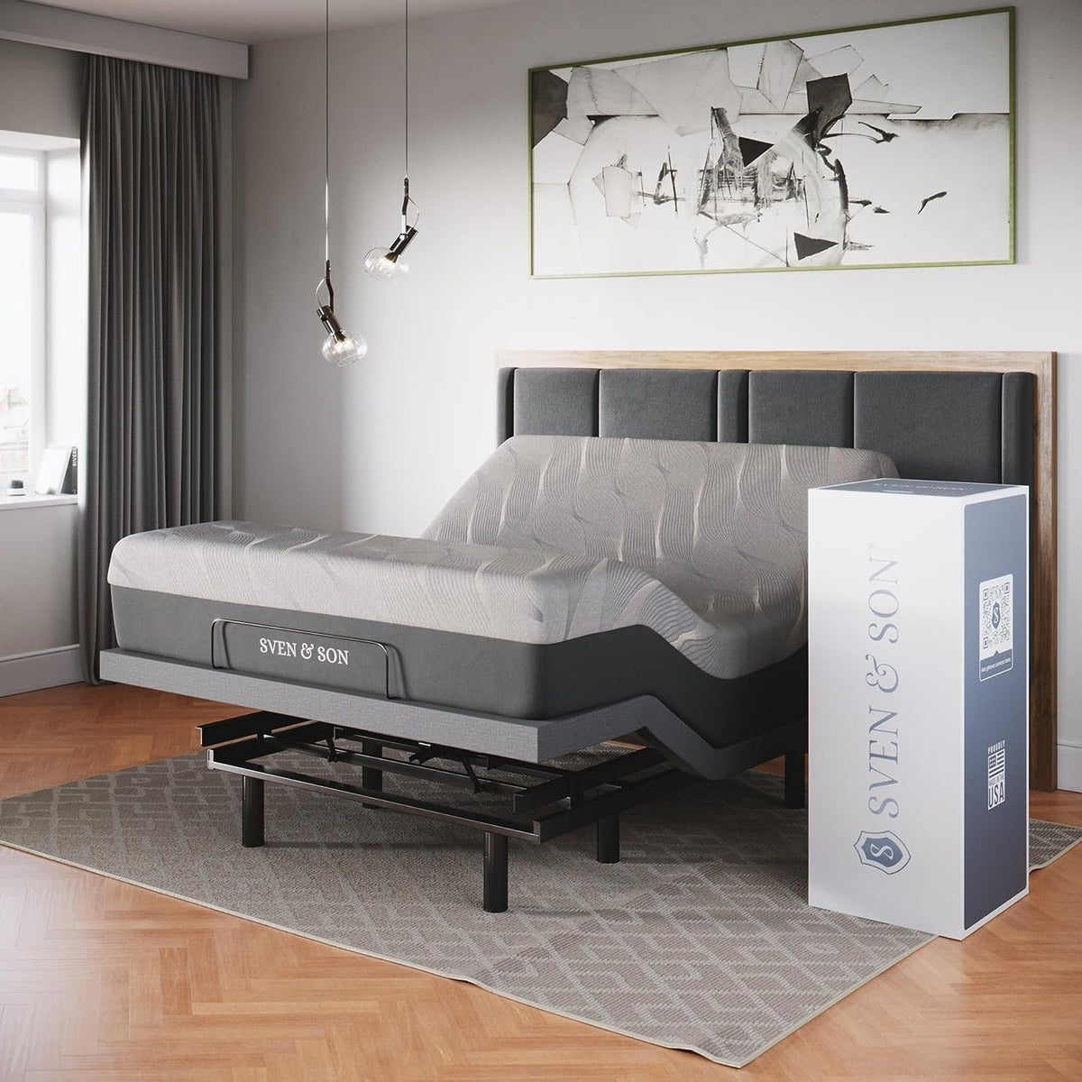 Sven & Son Queen Adjustable Bed Base with Massage, USB, Under-Bed Lights & 10 Inch Firm Gel Memory Foam Mattress - Ultimate Comfort & Support