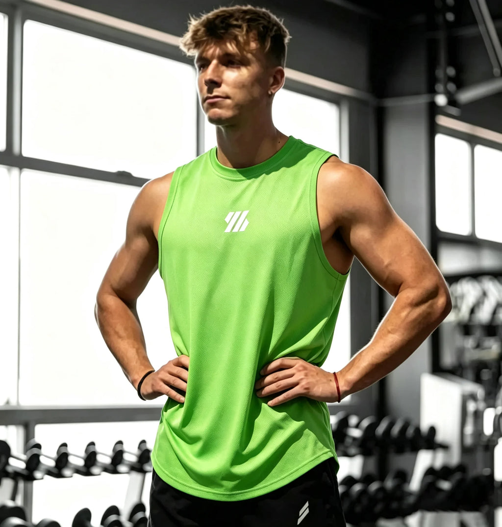 Sleeveless T-shirt Men Quick-drying Fitness Bodybuilding Shirt Male Fashion Basketball Vest Mesh Breathable Summer Gym Tank Men