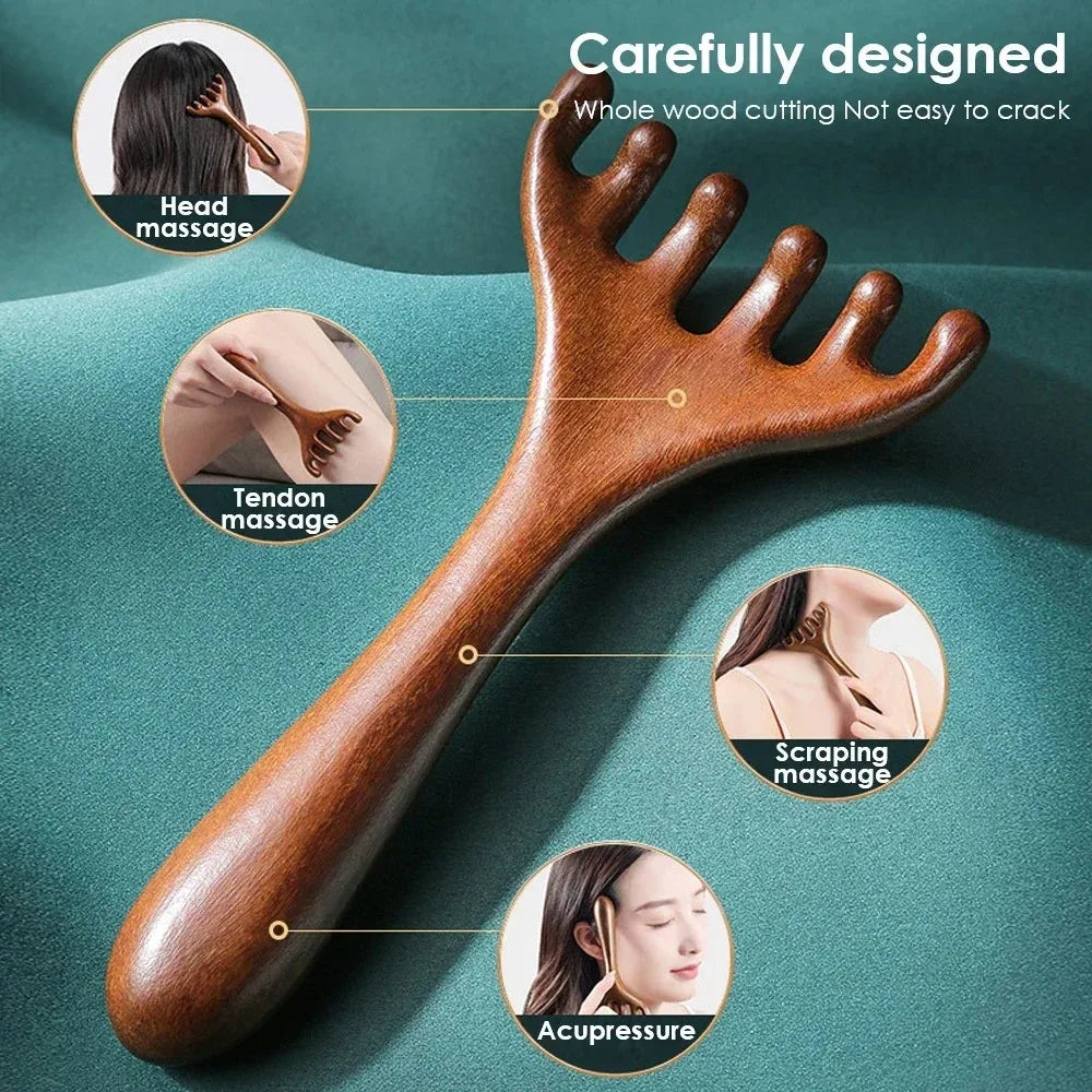 Lymphatic Contour Face Brush & Wooden Meridian Massage Comb Anti-static 6-Claw,Jawline Sculpting,Drainage Massager for Face&Head