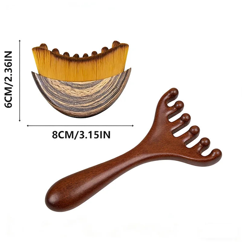 Lymphatic Contour Face Brush & Wooden Meridian Massage Comb Anti-static 6-Claw,Jawline Sculpting,Drainage Massager for Face&Head