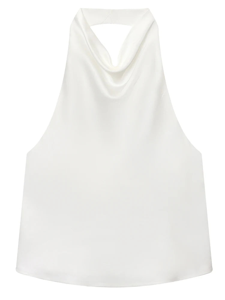 HXAO Top Women Halter Satin Women Tops Backless Corset Top Vest Yellow Pink Black Summer Elegant Sexy Tops Tank Vestidos