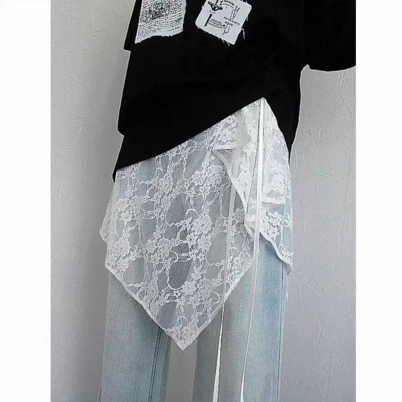 French Lace Up Short Fart Curtain Skirt Spring Layered Skirt INS Women Wrap Skirt Bandage Dress Apron Curtain Expansion Skirt