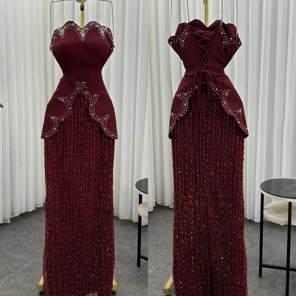 Customized Jersey Sparkle Rhinestone Strapless Lace-up Long Dresses Bespoke Occasion Women Luxury Evening Elegant Party Wedding