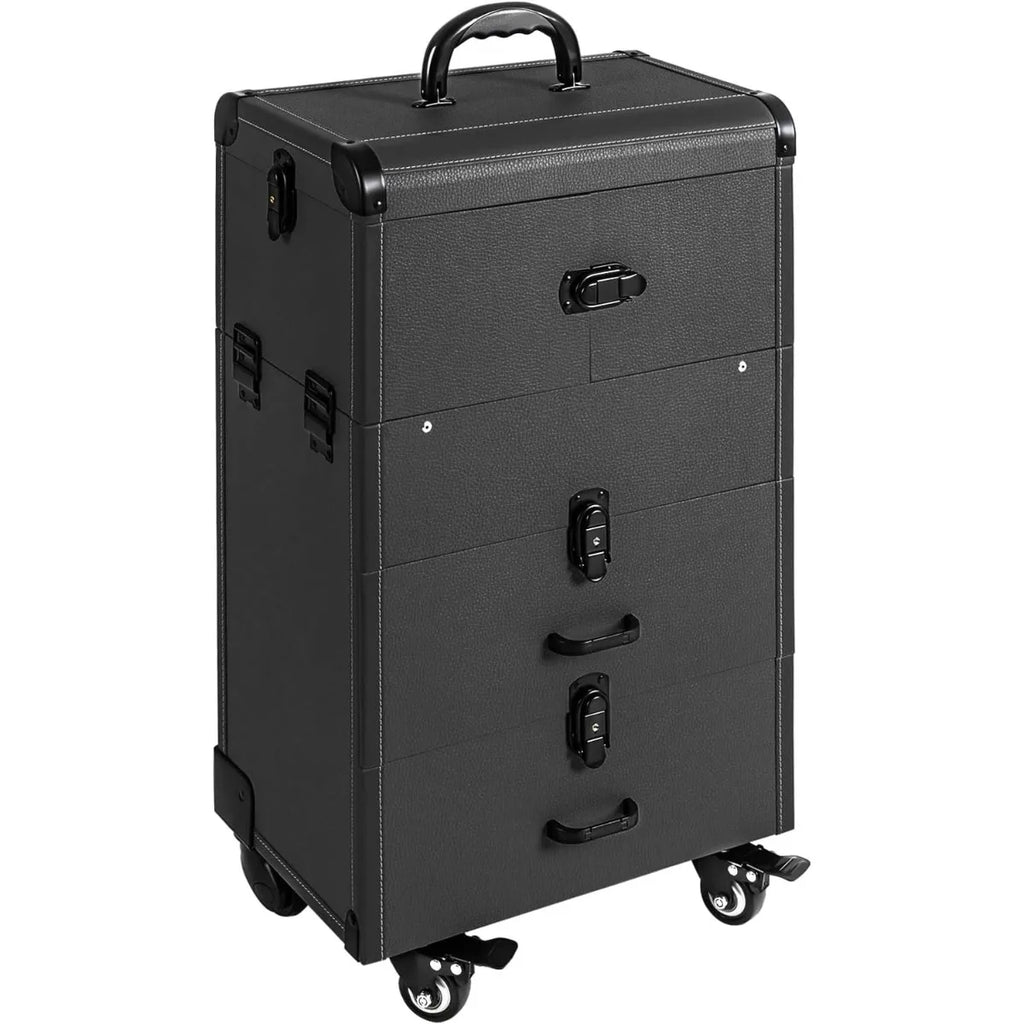 Professional Rolling Makeup Case, Large Capacity Cosmetic Train Case with Wheels & Pull Handle, Mobile Storage Box for Salon