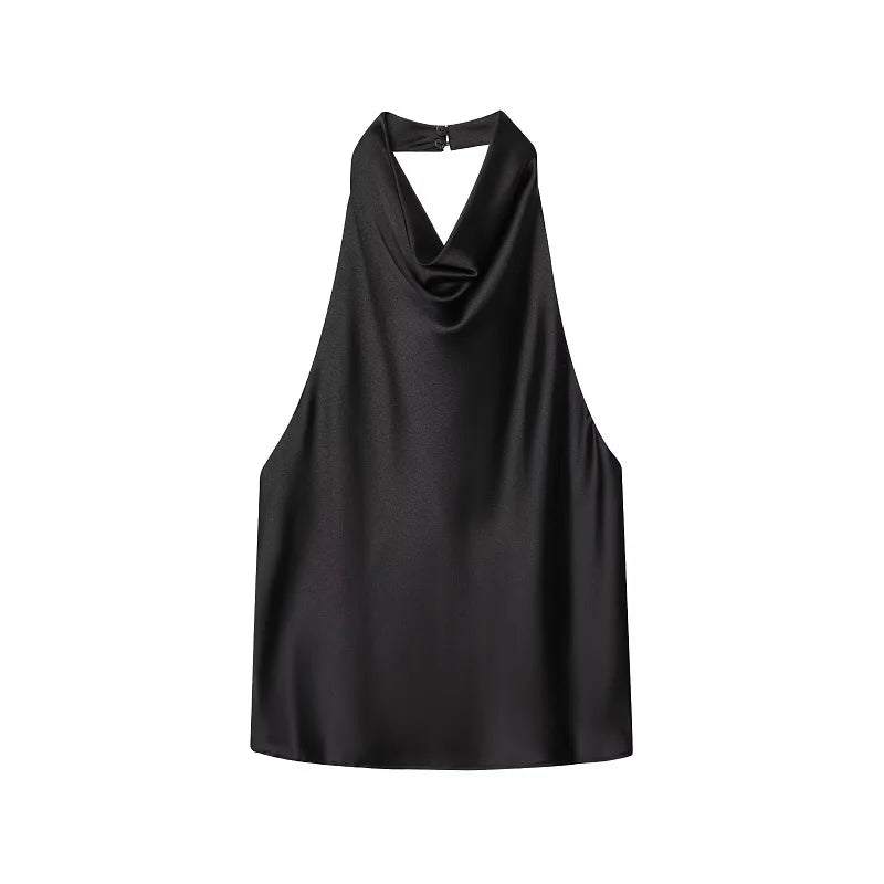 TFMLN 2025 Women Sexy Halter Top Spring Summer Sexy Backless High Street Waistcoat Female Fashion Solid Elegant Halter Neck Tops