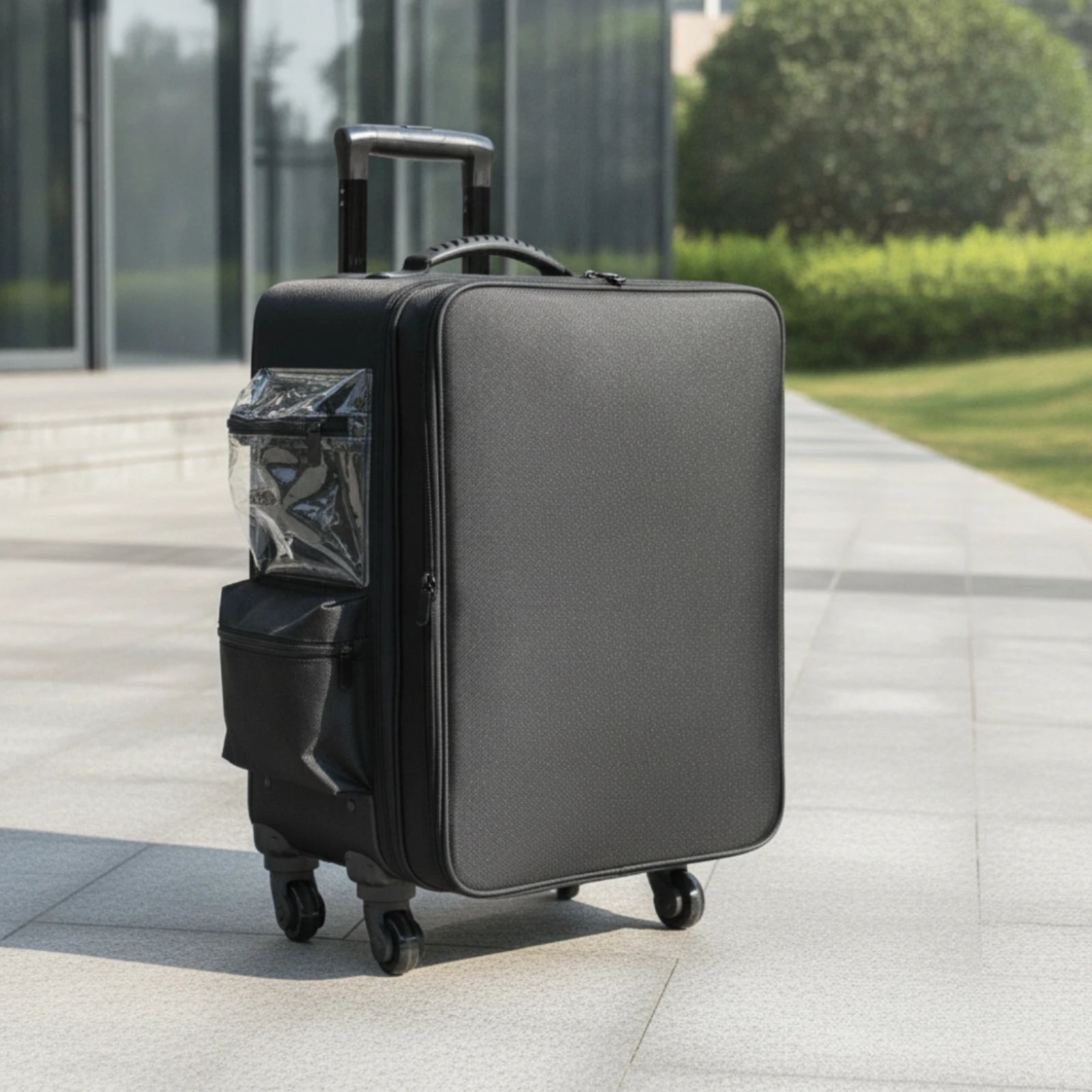 Makeup Case with Rotating Wheels Wheeled Resekosmetikväska Rolling Organizer with Dividers Telescoping Rolling Makeup Case