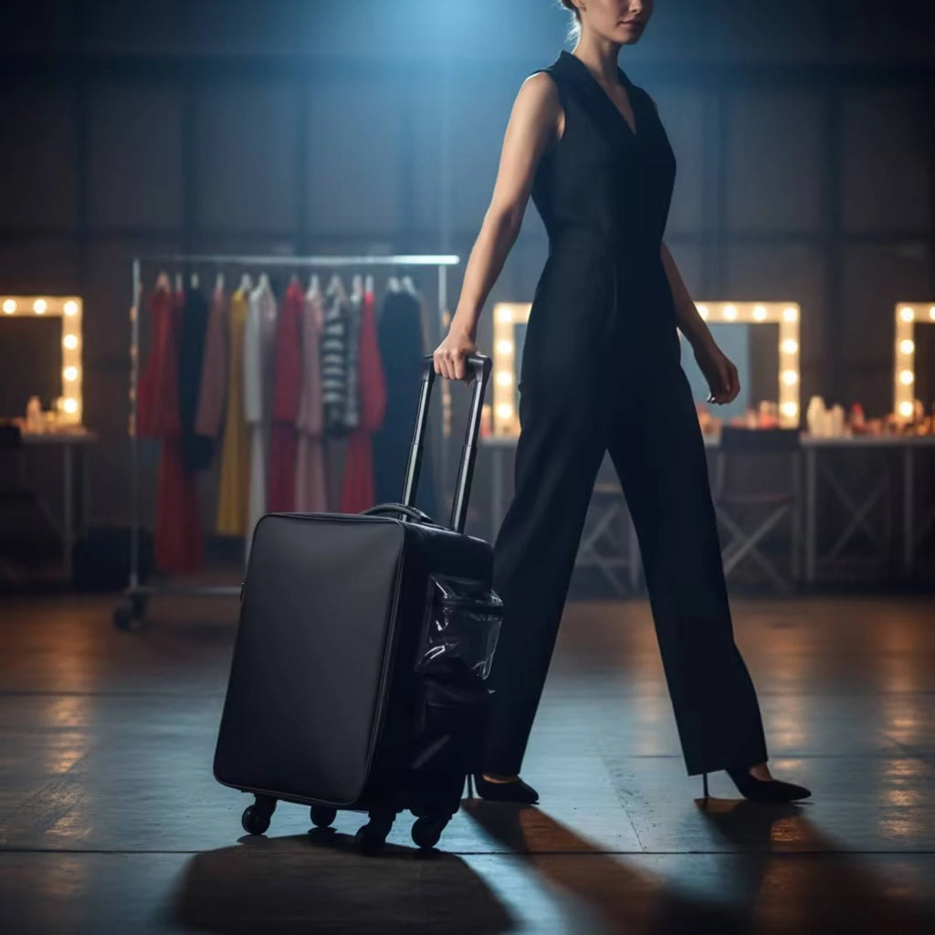 Makeup Case with Rotating Wheels Wheeled Resekosmetikväska Rolling Organizer with Dividers Telescoping Rolling Makeup Case