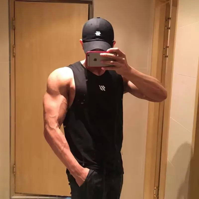 Sleeveless T-shirt Men Quick-drying Fitness Bodybuilding Shirt Male Fashion Basketball Vest Mesh Breathable Summer Gym Tank Men