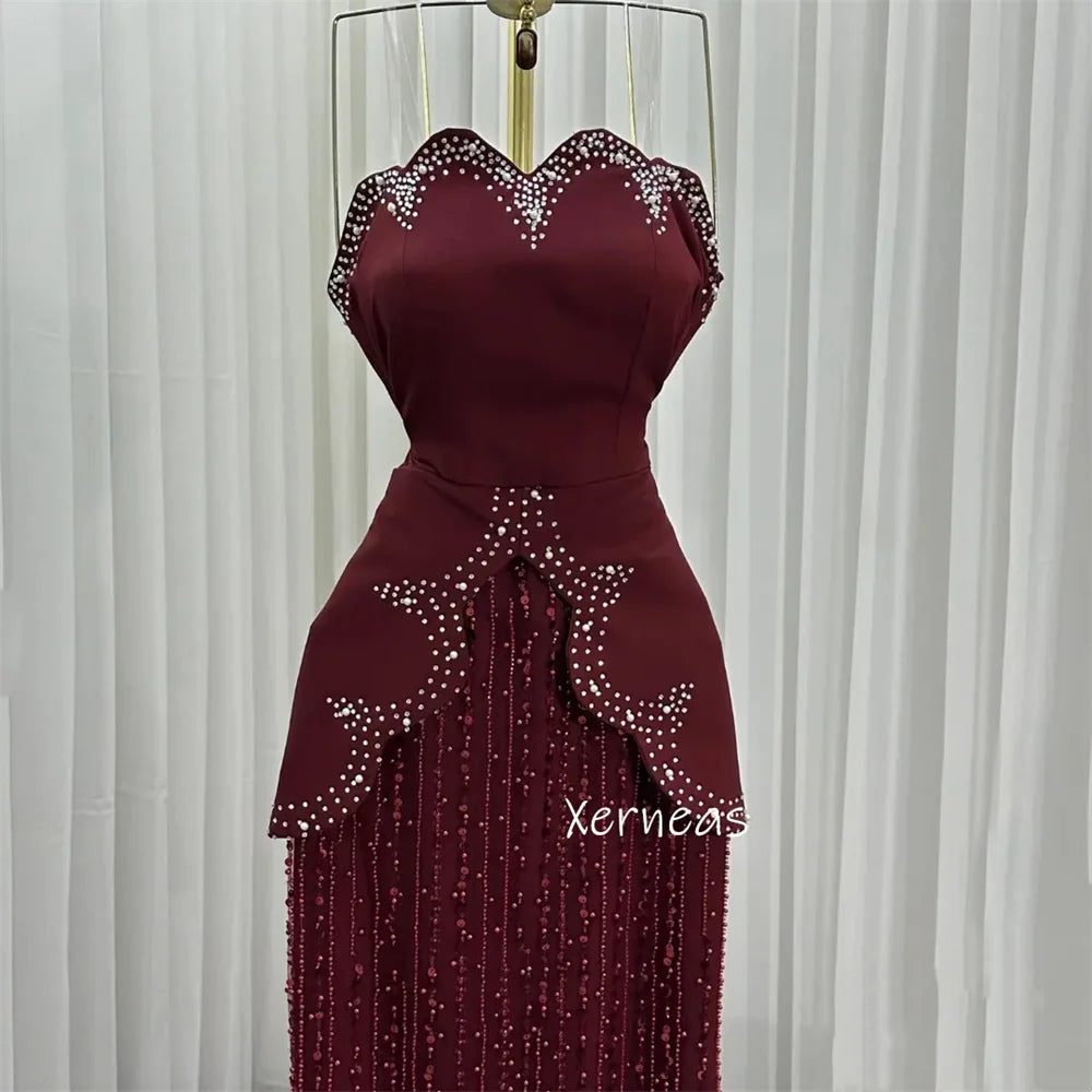 Customized Jersey Sparkle Rhinestone Strapless Lace-up Long Dresses Bespoke Occasion Women Luxury Evening Elegant Party Wedding