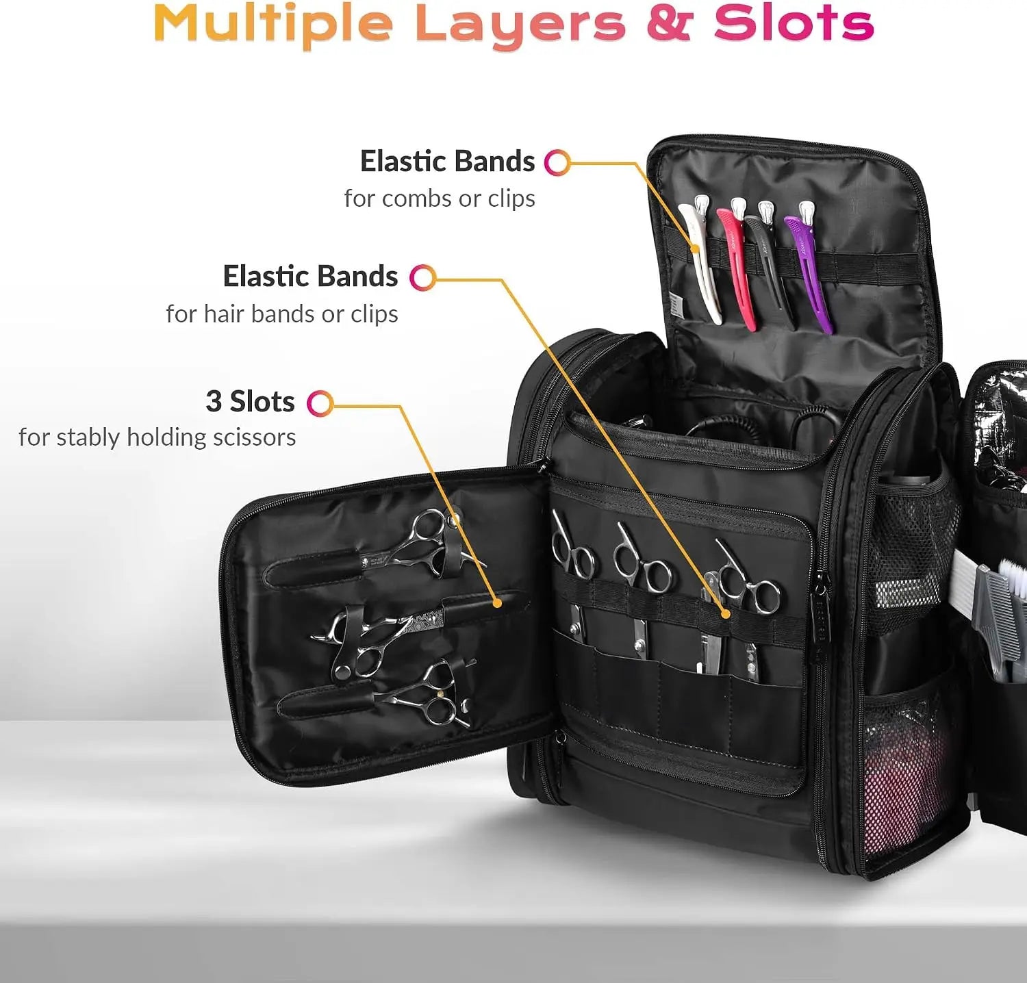 Soft Sided Rolling Makeup Train Case Travel Backpack For Hair Stylist Tools Curling Iron Straightener Salon Barber Shop, Black