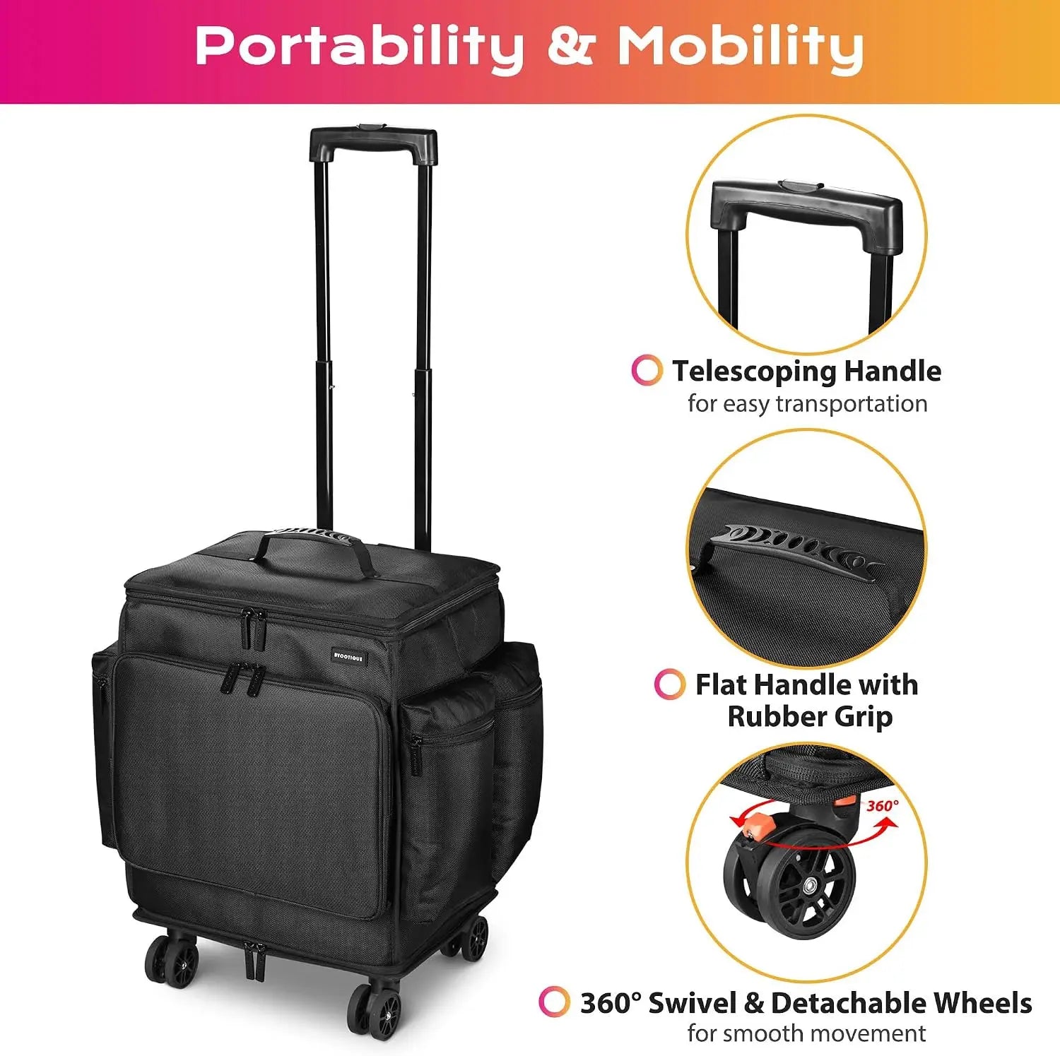 Soft Sided Rolling Makeup Train Case Travel Backpack For Hair Stylist Tools Curling Iron Straightener Salon Barber Shop, Black