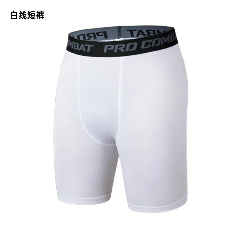 Mens Gym Shorts with Pockets Workout Compression Leggings for Men Polyester Boxer Briefs Running Basketball Athletic Tights