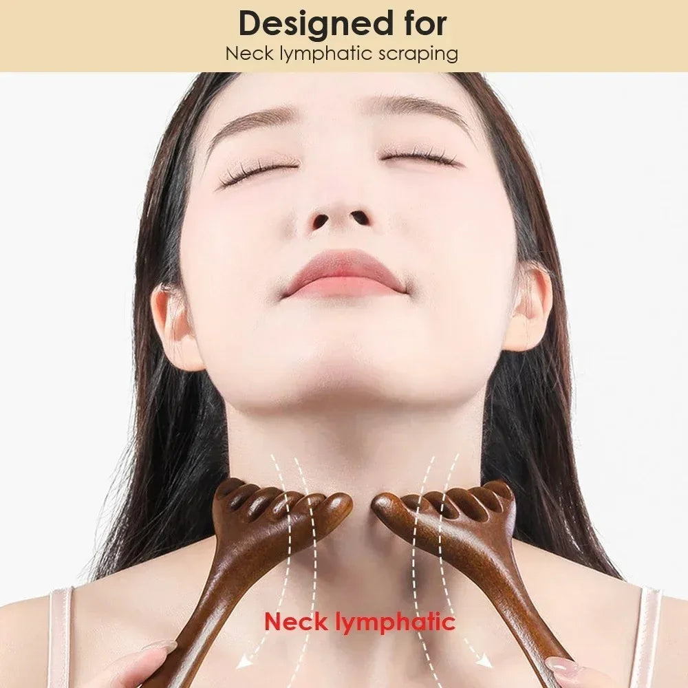 Lymphatic Contour Face Brush & Wooden Meridian Massage Comb Anti-static 6-Claw,Jawline Sculpting,Drainage Massager for Face&Head
