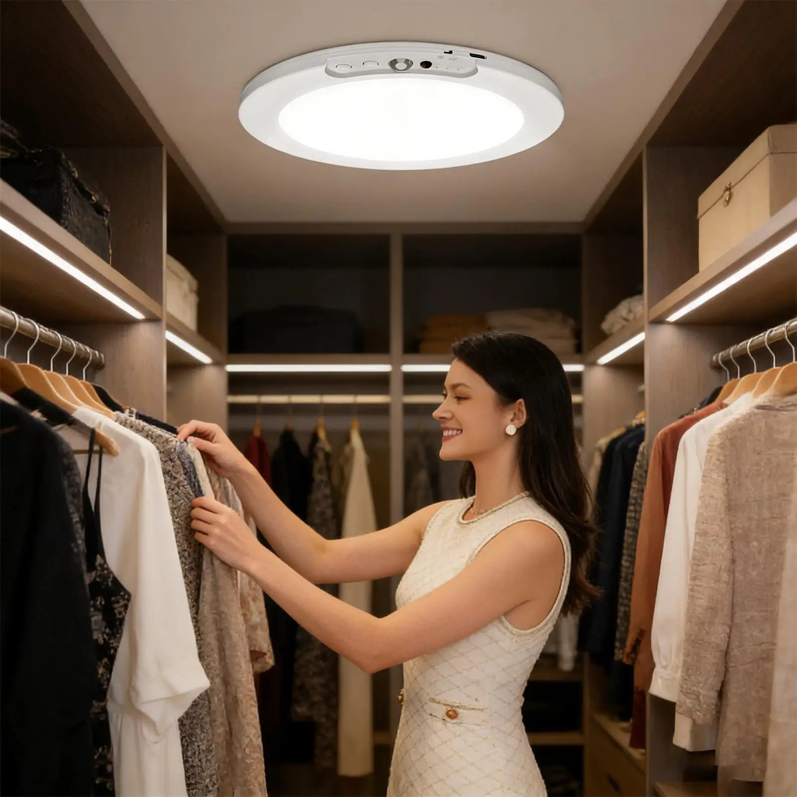 Motion Sensor Ceiling Light Magnetic Wireless Rechargeable LED Ceiling Light Battery Operated For Home Pantry Shower Stair