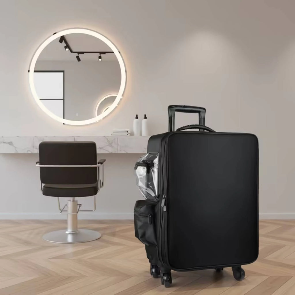Makeup Case with Rotating Wheels Wheeled Resekosmetikväska Rolling Organizer with Dividers Telescoping Rolling Makeup Case