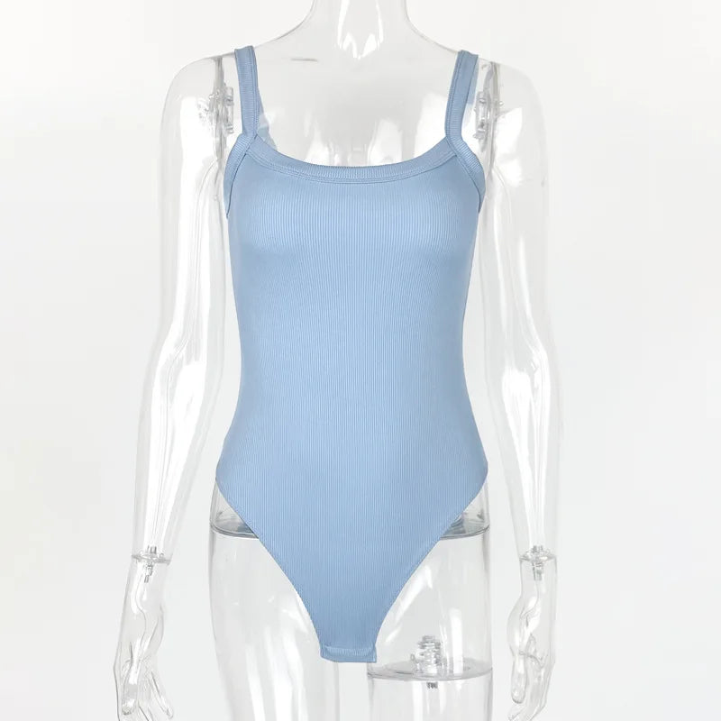 Strap Solid Bodycon Sexy Body Casual Basic White Summer Bodysuit Women Tops Sleeveless Sheer Bodysuits Jumpsuit Slim