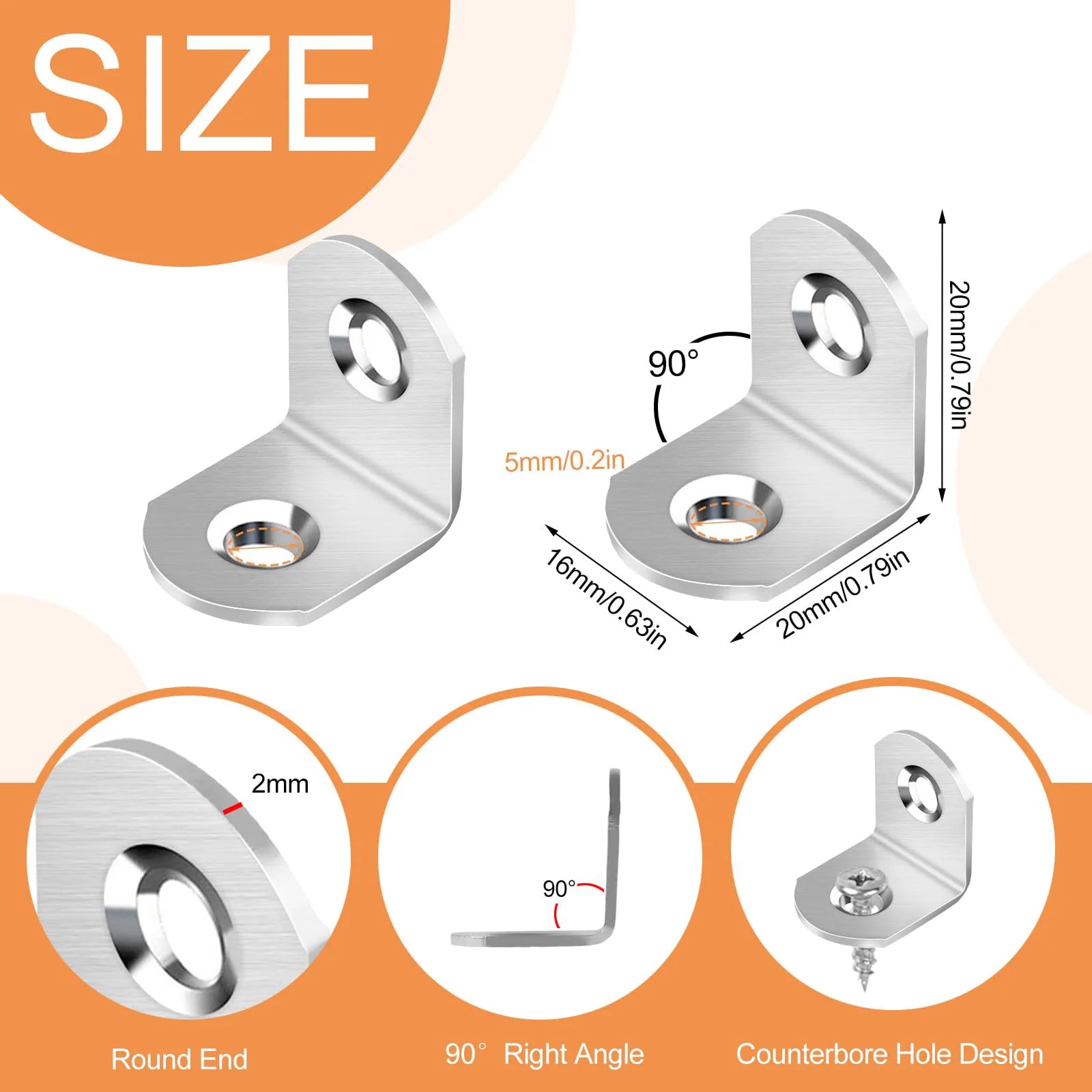 40/20pcs Stainless Steel L Brackets - Small Right Angle Corner Brace for Shelves, Wood Furniture, Chair，Furniture accessories